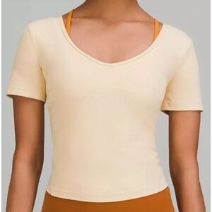 Lululemon Top Women's Short Sleeve Cropped V Neck Activewear Athletic Shirt - 12
